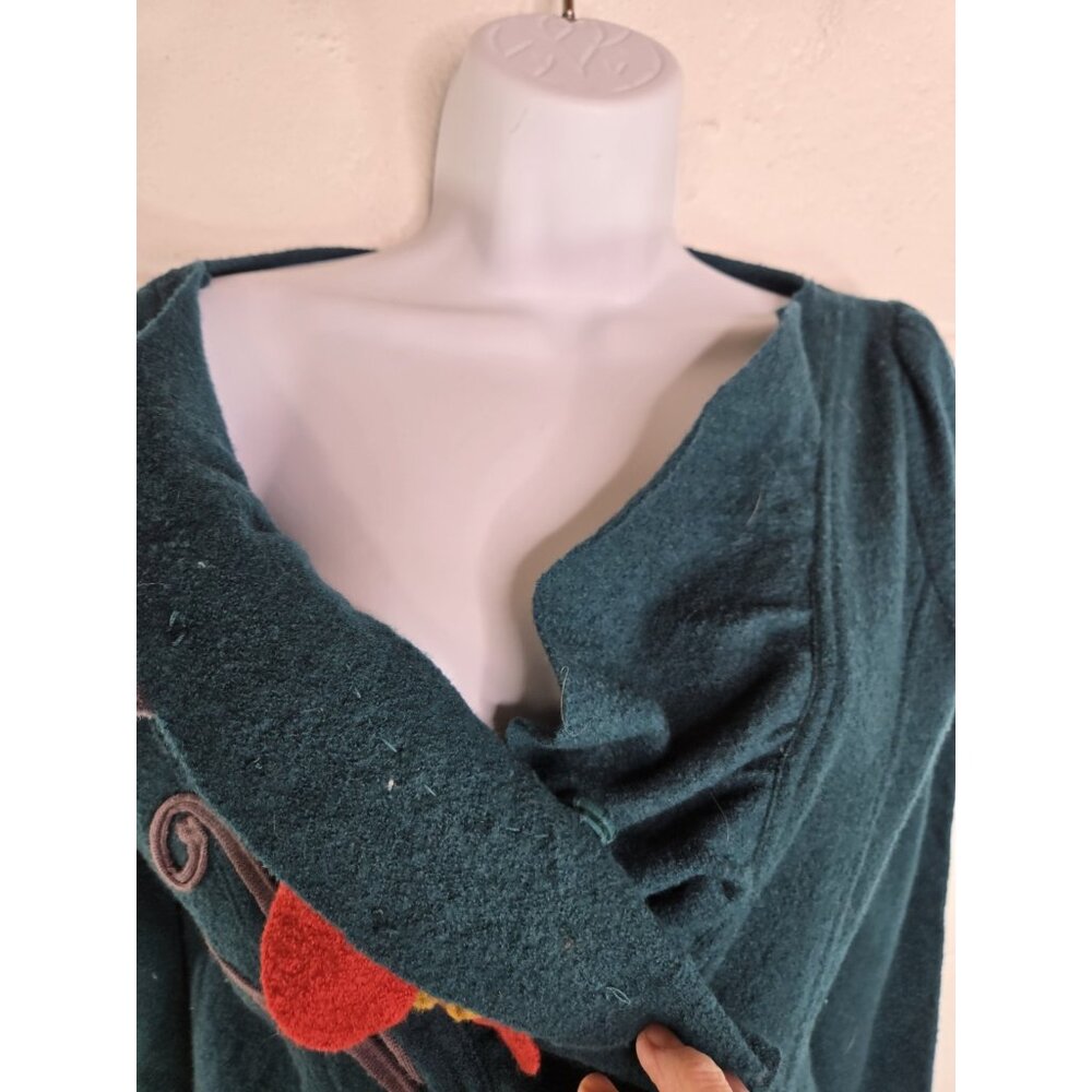 Sleeping on Snow Anthropologie Green Felted Wool Peplum Cardigan Jacket - Picture 6 of 12